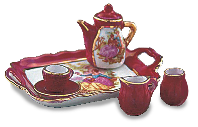 Dollhouse Tea Set Red Lustre Limoges Style 1.350/5 Reutter Miniature 